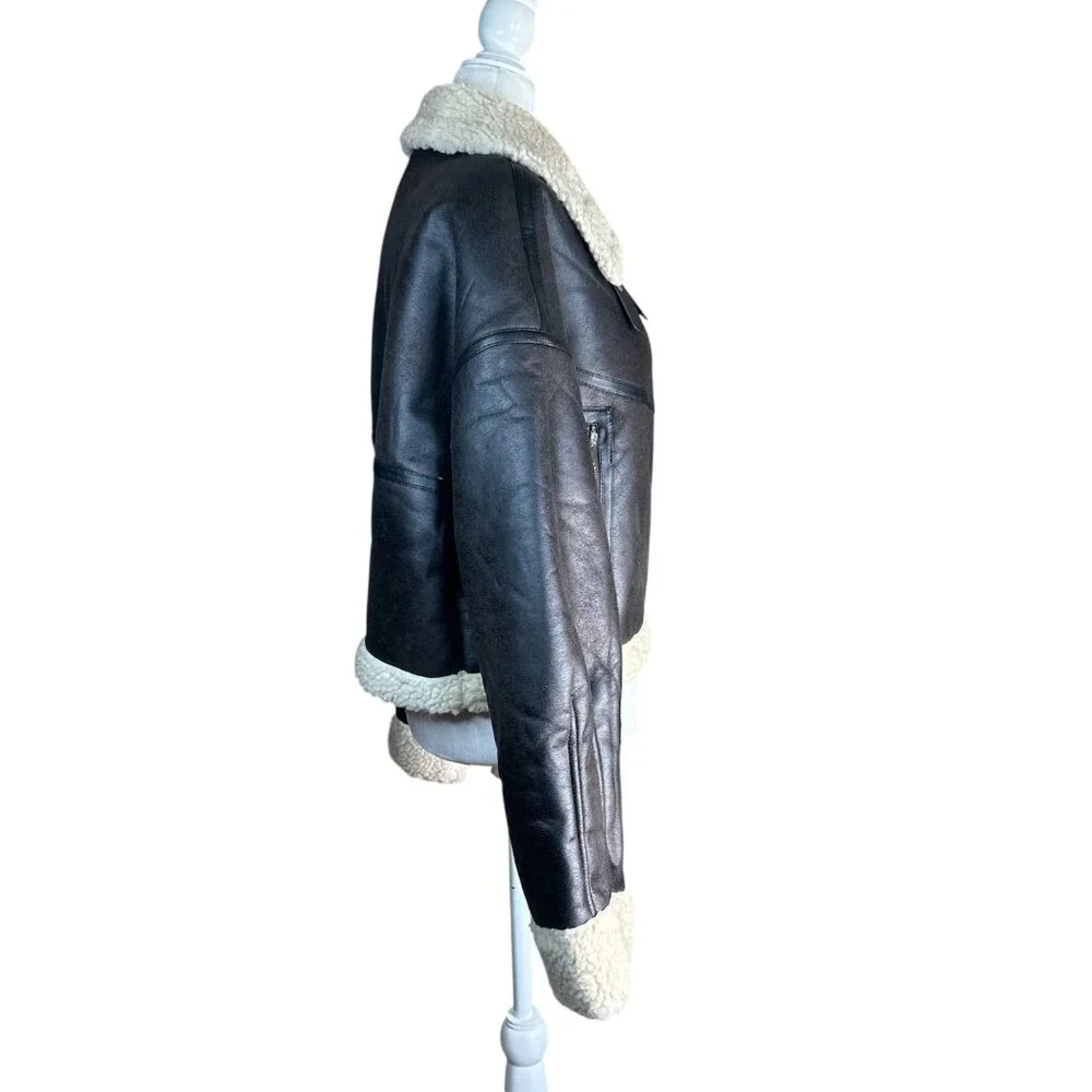 Superdown Amelia Faux Leather Jacket in Brown Large New with Tags Womens - Picture 7 of 9